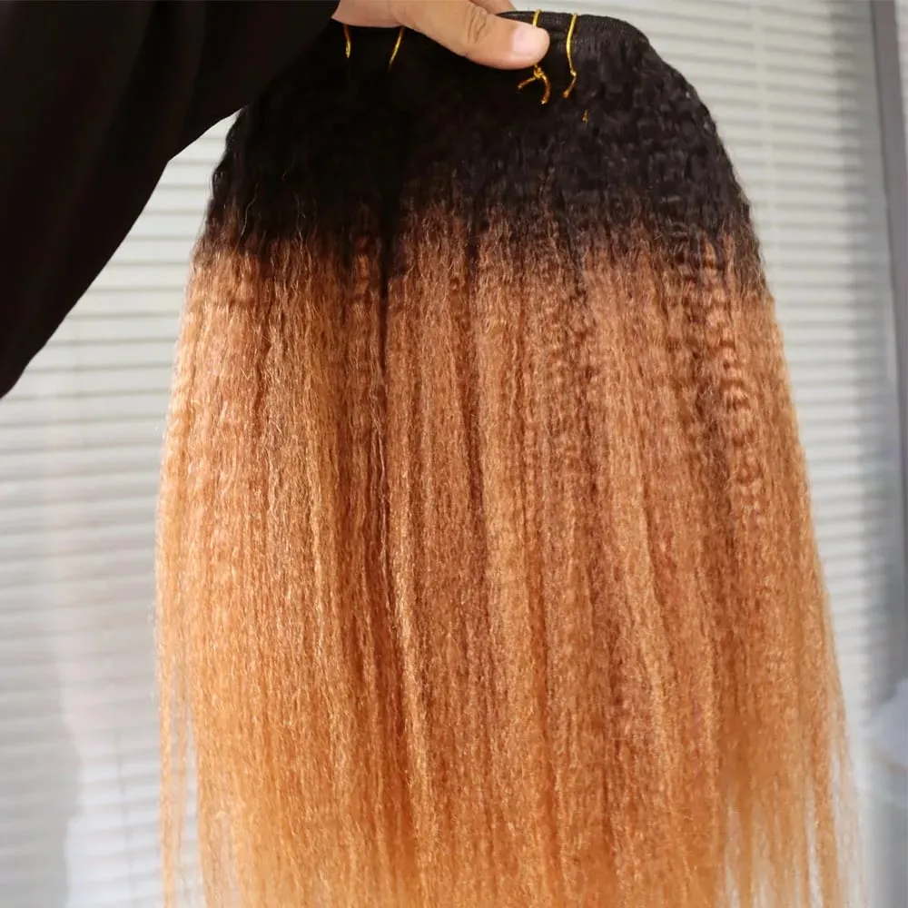 Ombre Two Tone 1B 30 Kinky Straight Human Hair Clip In Extensions Coarse Yaki Virgin Remy Indian Hair Clips In Hair