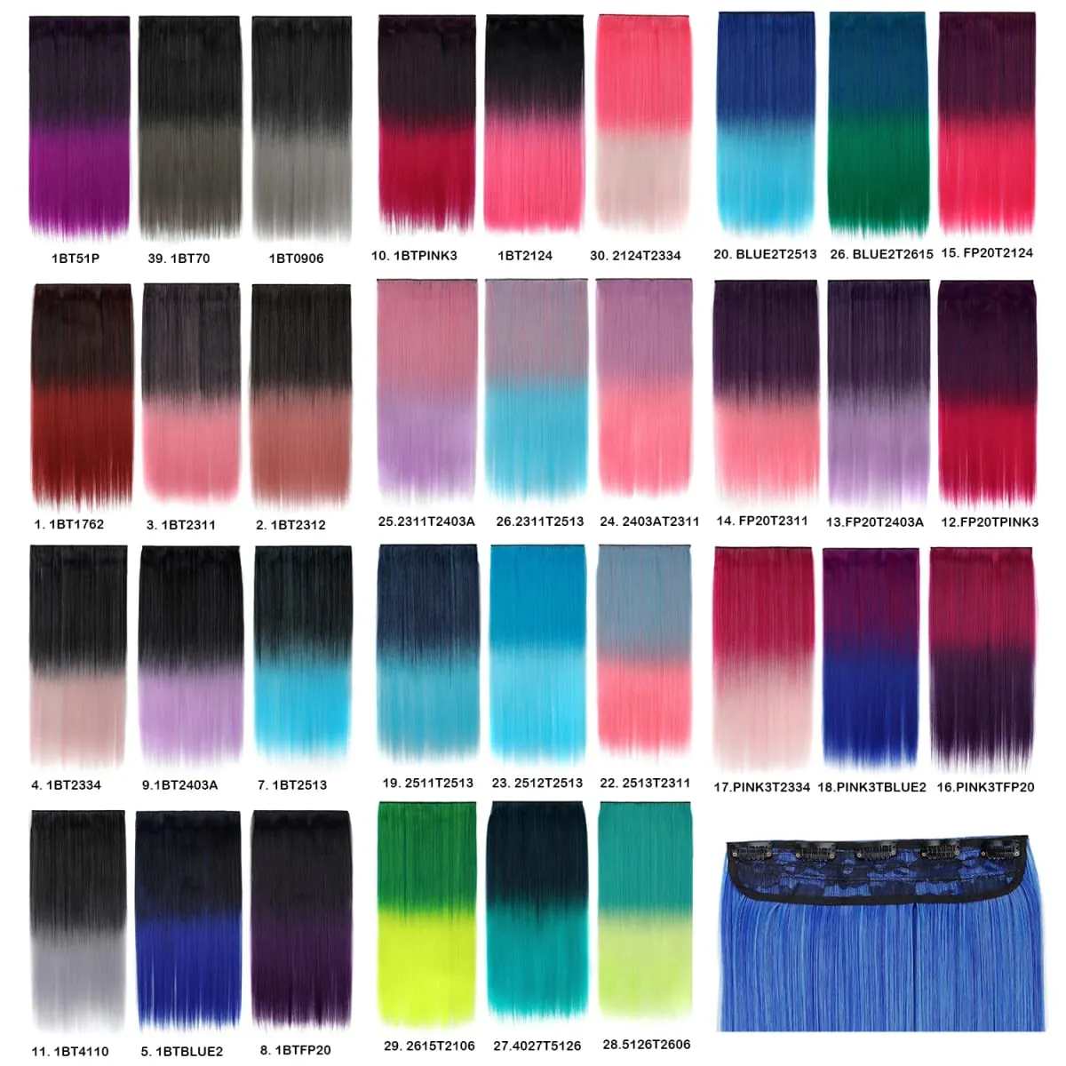 Jeedou Rainbow Hairpieces Clip In Hair Extension Ombre Color One Piece With 5Clips Straight Hair Wig For Girls Halloween Cosplay