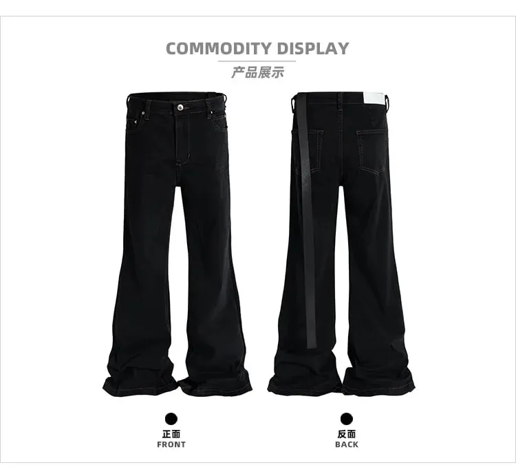 Linten Iets Stretch Baggy Flared Jeans voor Heren High Street Zwart Boom Cut Oversized Casual Denim Broek
