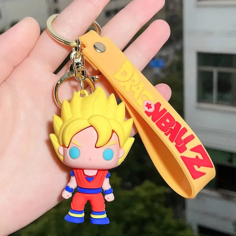 Anime Dragon Ball Keychain PVC Cartoon Cartoon Figure Trunks Son Goku Piccolo Buu Vegeta Figures Key Chain Keyring Bag Decor
