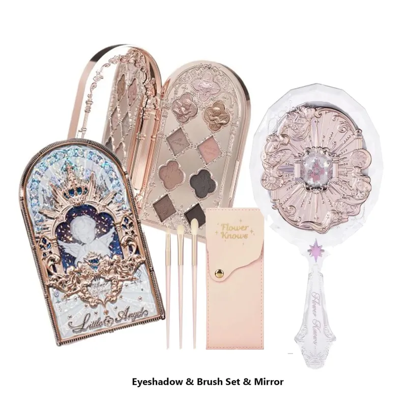 Little Angel Eyeshadow Palette Hand Mirror Brush Set Delicate Matte Glow Shimmer Flowerknows Edens Angel Eyeshadows 3 piece set