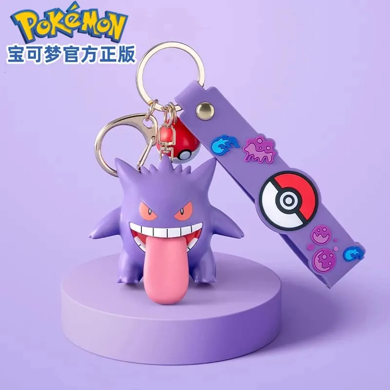 Genuine Pokemon Pikachu Keychain Gengar Morpeko Cubone Snorlax Mimikyu Anime Action Figure Toy Keyring Fragrance Pendant Gift