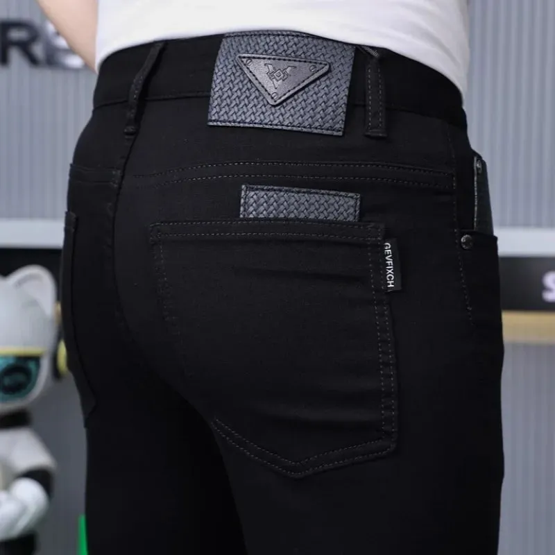 Pure Black Jeans Men's High-End Stylish and Personalized Fashion2024New Slim Fit Skinny Men's Clothing Summer Thin Trousers