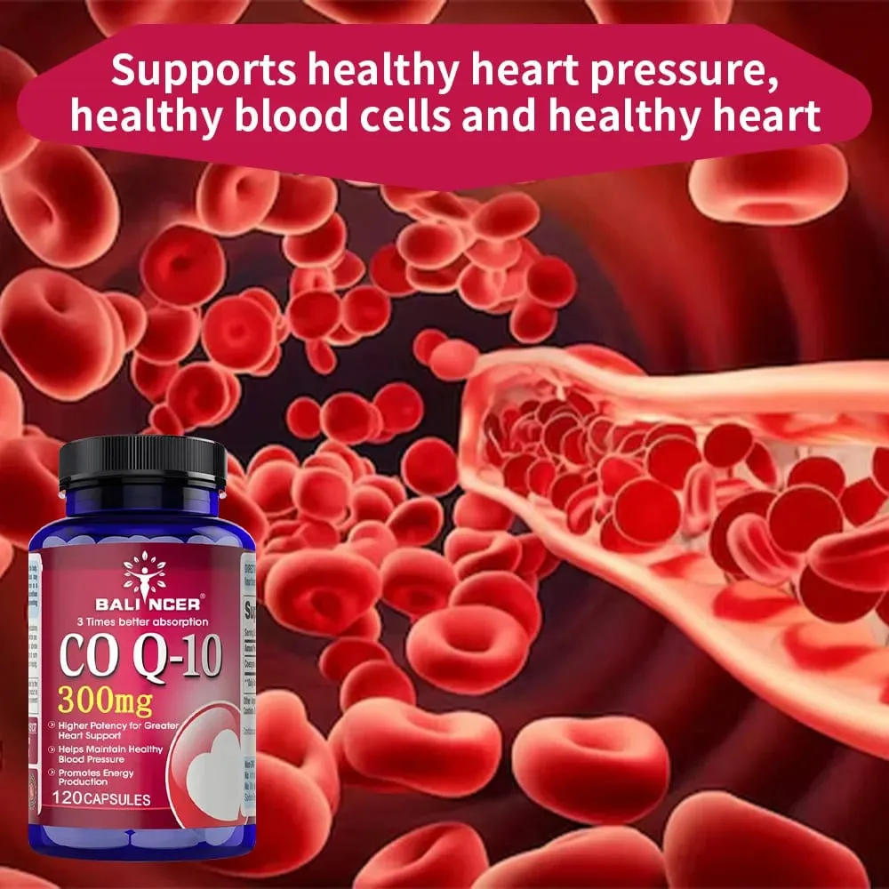 CoQ10 300mg Capsules - Highly Absorbable Antioxidant Cardiovascular Heart Energy Support Vegan Non-GMO Gluten-Free