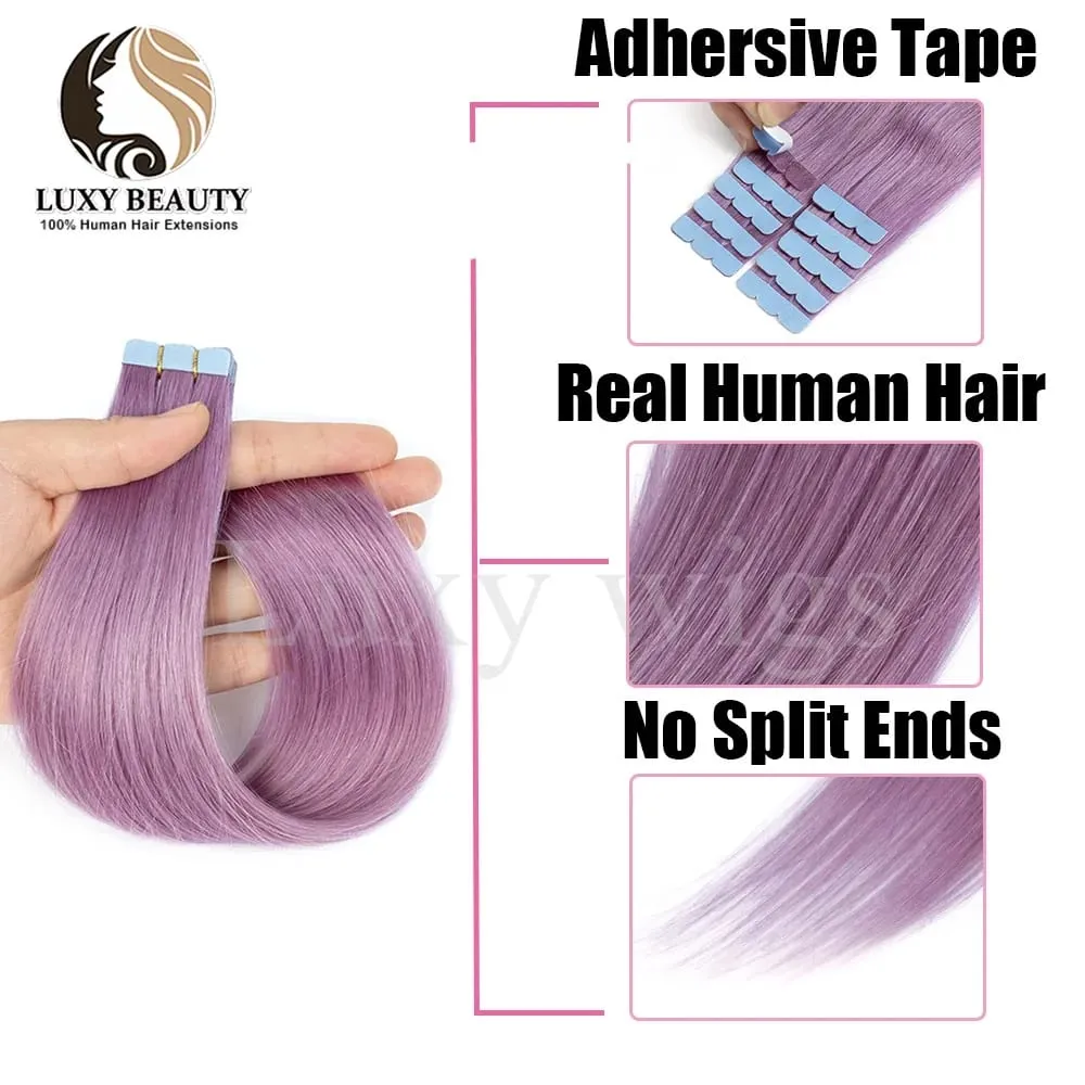 Colored Purple Mini Tape in Human Hair Extensions Invisible Seamless Tape in Hair 10pcs Pink Red Green Blue Mini Tape In Hair