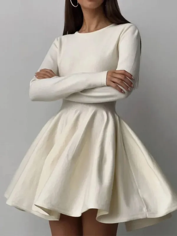 Duomofu Knit Mini Dresses Women Autumn Winter Long Sleeve Sweater Dress Female Elegant Fashion Slim A Line Pleated Dress Vestido