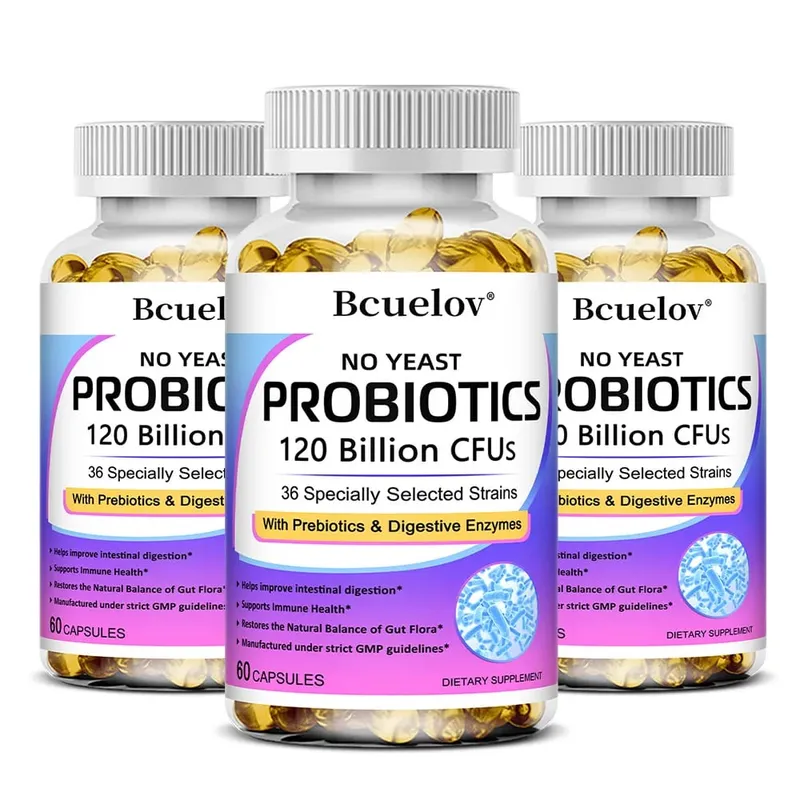 Probióticos 120 mil millones de UFC con prebióticos y enzimas digestivas Apoya la digestión Flora intestinal Alivio de la hinchazón y salud inmune