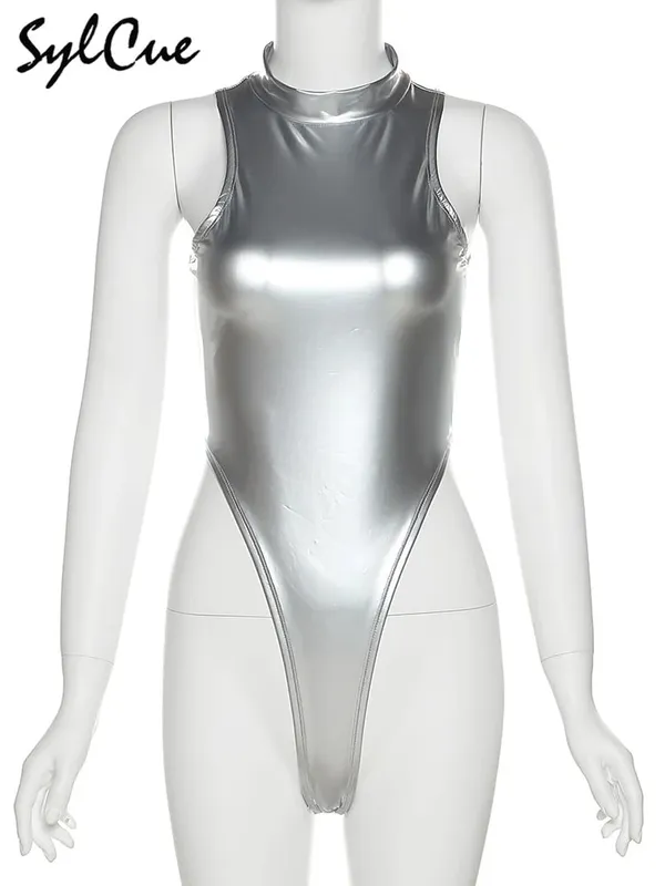 Sylcue Silver Reflective Transparent Personality Self-Confidence Avant-Garde Sexy Mature Hot All-Match Tight Women'S Jumpsuit