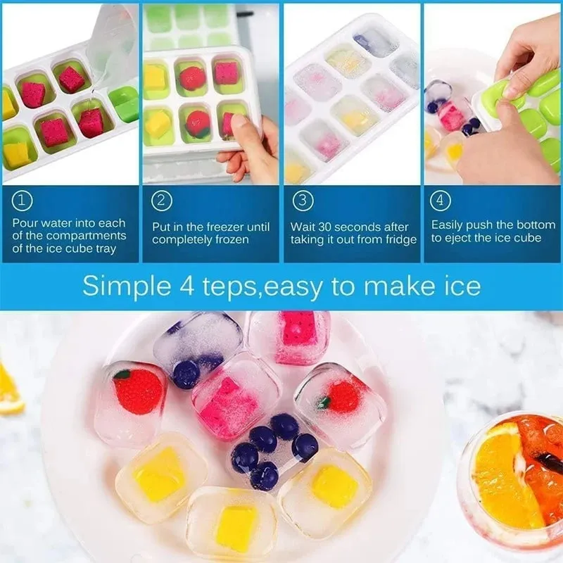 Easy-Release Ice Cube Tray 14 Ice Cube Molds with Lids Stackable Ice Cube Molds for Chilling Drinks Whiskeys Cocktails JT484