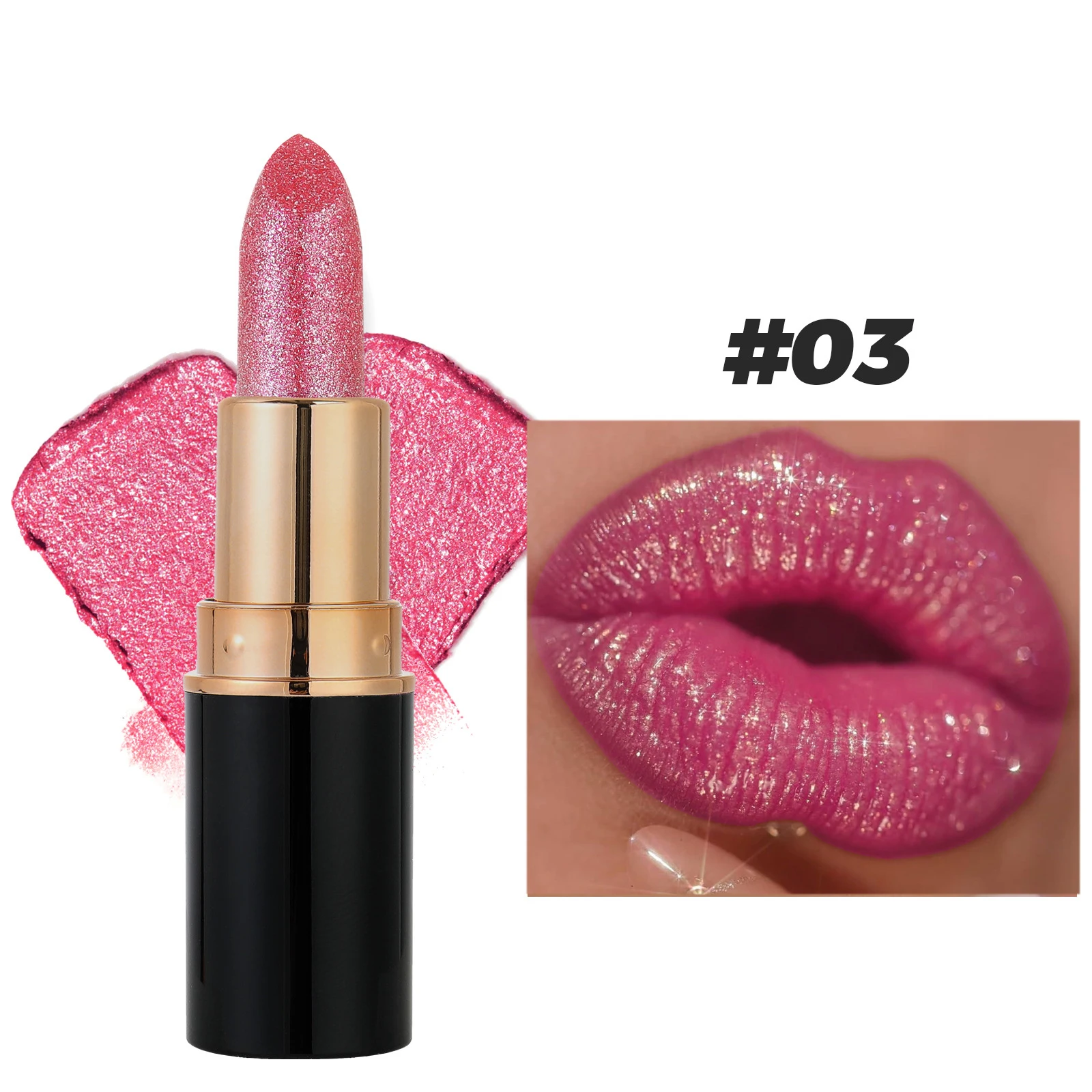 6 Colors Glitter Lipstick Waterproof Lasting Diamond Pearlescent Metallic Lipstick Pink Red Lip Gloss Women Lips Makeup Cosmetic — image 8
