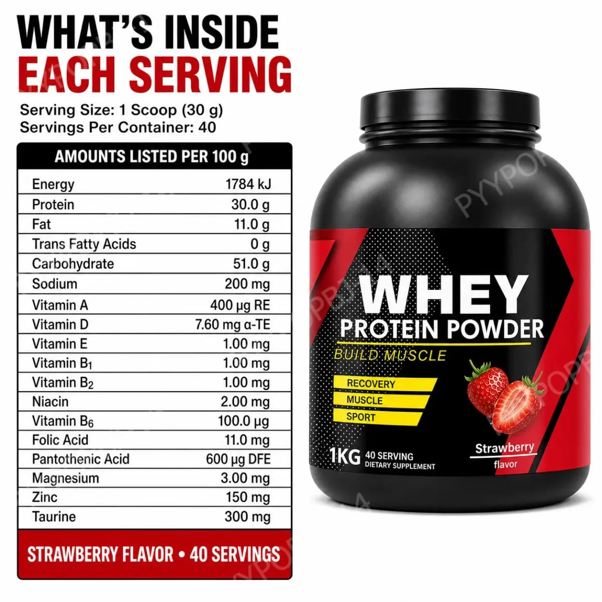 Strawberry Whey Protein Powder for Workout and Muscle Support Daily Protein Nutrition for Active Adults Sports Formula 1kg