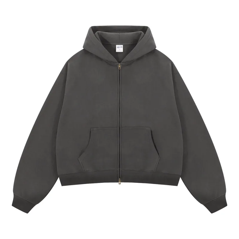 Trendy 2025 Winter Man Solid Fleece Boxy Hoodies Unisex 350gsm Dubbele Hoofd Rits Hoody Jas HY1122 — image 9