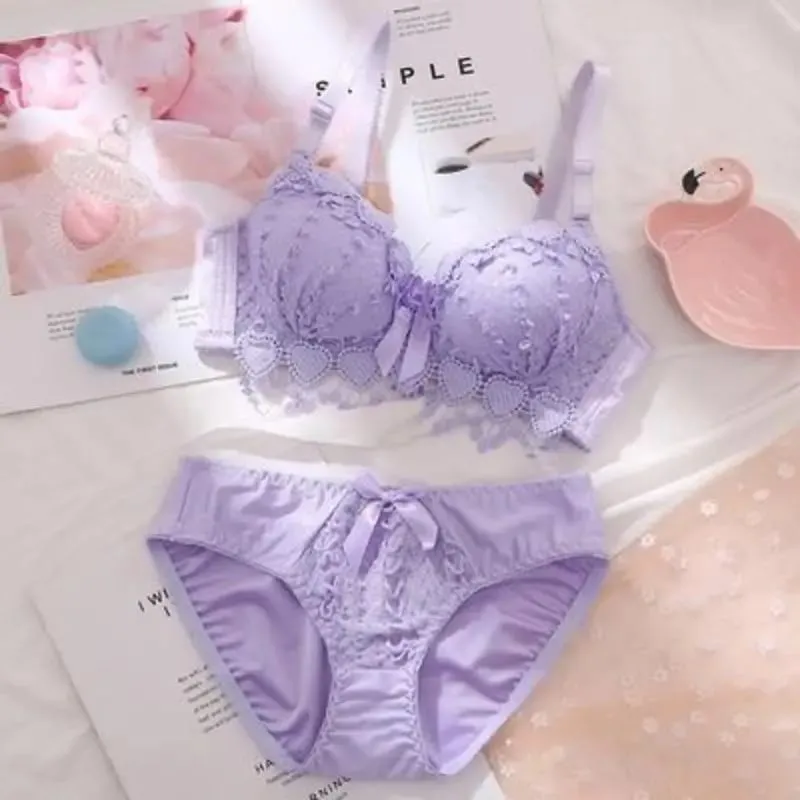 Girl Cheap Bra Set Large Size Back Button Comfortable Gather Bra Breathable Thin Section Without Steel Ring Women Underwear Sets — image 4