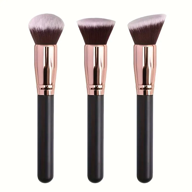 3pcs Professional Makeup Brush Set with Foundation Blush & Eyeshadow Brushes - Soft Nylon Bristles Portable Travel-Friendly Co — image 2