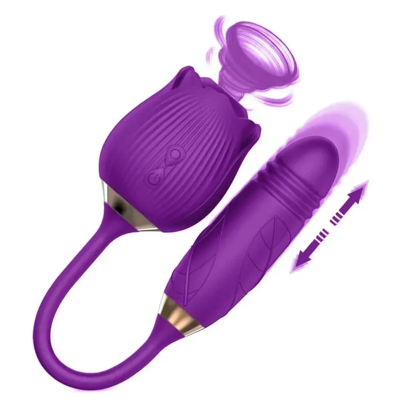 Rose 3in1 Sucker Vibrator für Frauen Teleskop Klitoris Stimulator Dildo Lecken Vagina Massage Masturbator Sex Spielzeug für Frauen