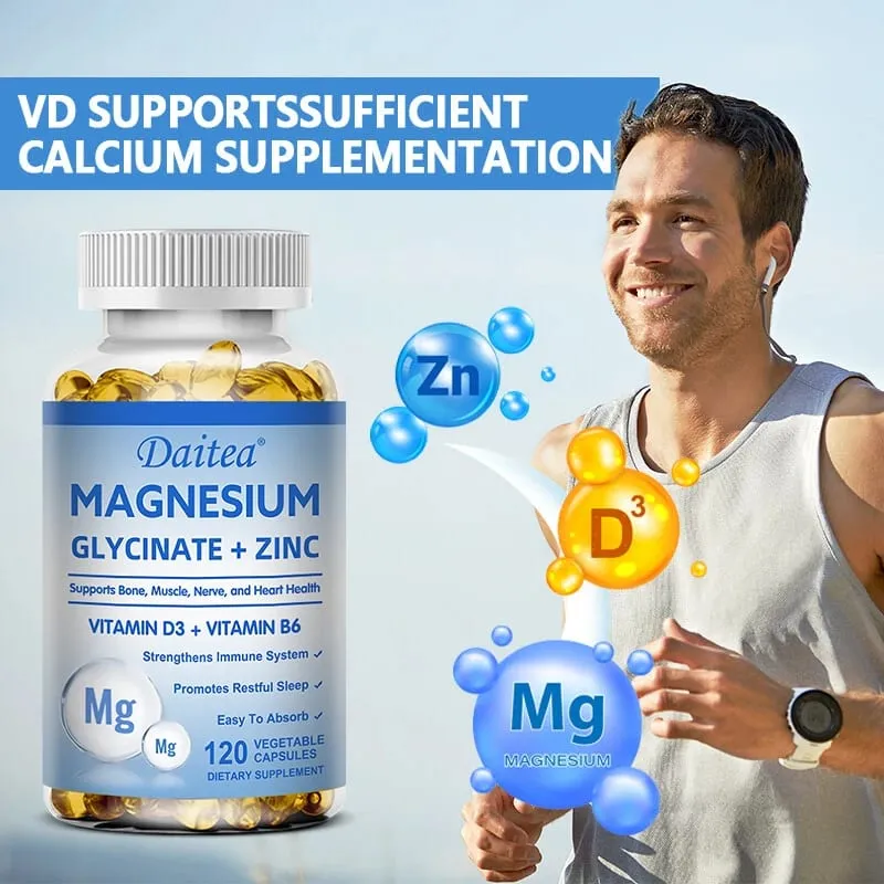 Daitea Magnesium Glycinate & Zinc Dietary Supplement - Bone Nerve Immune Support - Suitable for Men and Women