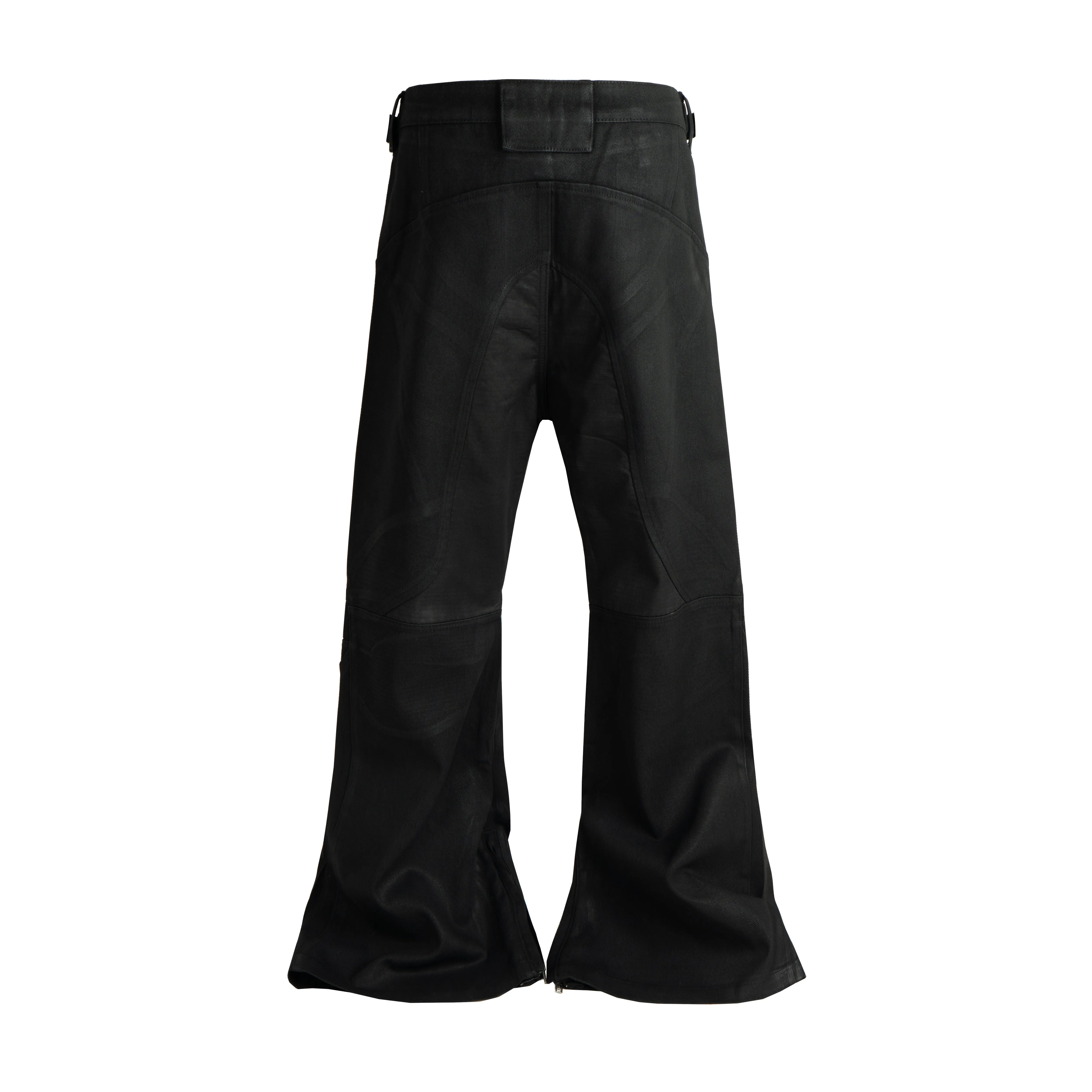 Techwear Style Waxing Coating Pleated Patchwork Punk Flared Jeans Man Waist Buckle Design Vintage Motorcycle Casual Pants — image 6