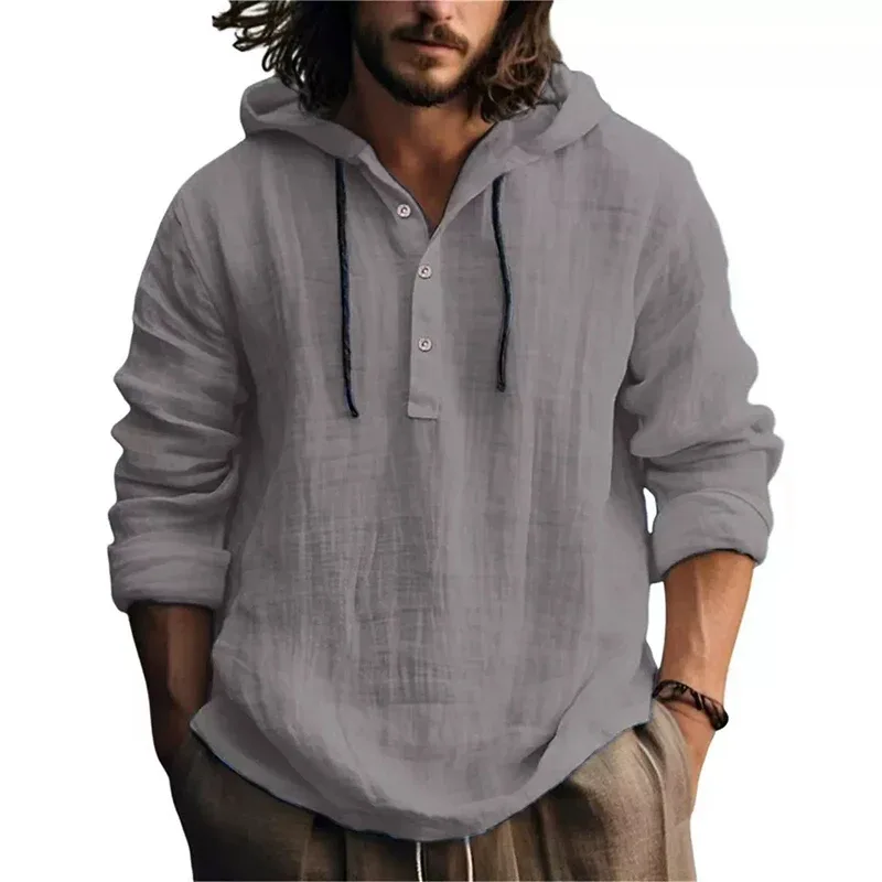 2025 New Men's Casual Blouse Cotton Linen Shirt Loose Tops Long Sleeve Tee Shirt Spring Autumn Casual Men's Shirts