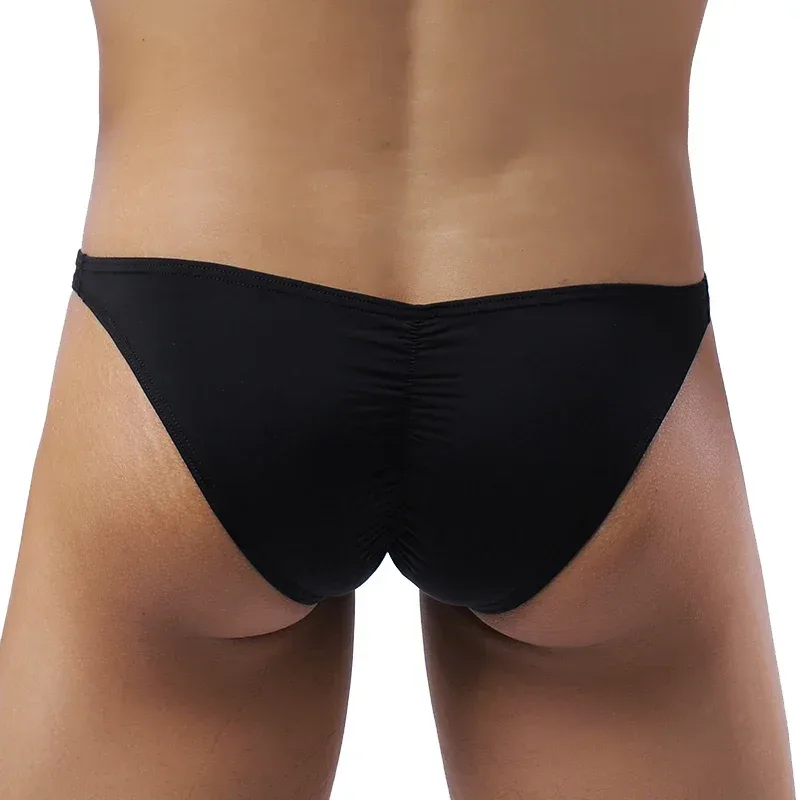 Cueca masculina sexy elástica de seda gelada calcinha ultrafina de cintura baixa