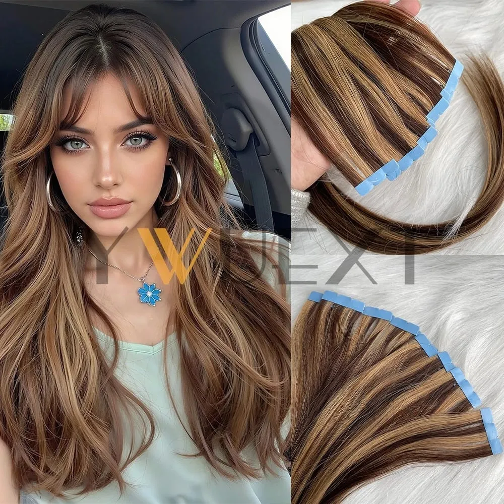 Mini Tape In Human Hair Extensions 12"-20" Machine Remy Skin Weft Adhesive Tape Hair Natural Black Brown Blonde Tape Ons 10pcs