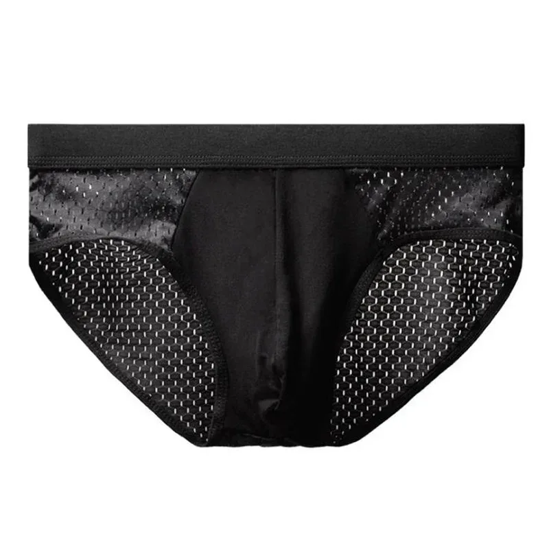 Herren-Unterwäsche aus Eisseide, atmungsaktiv, Bambus-Kohlenstofffaser, antibakteriell, bequem, hohl, Unterwäsche, Hose, kalt