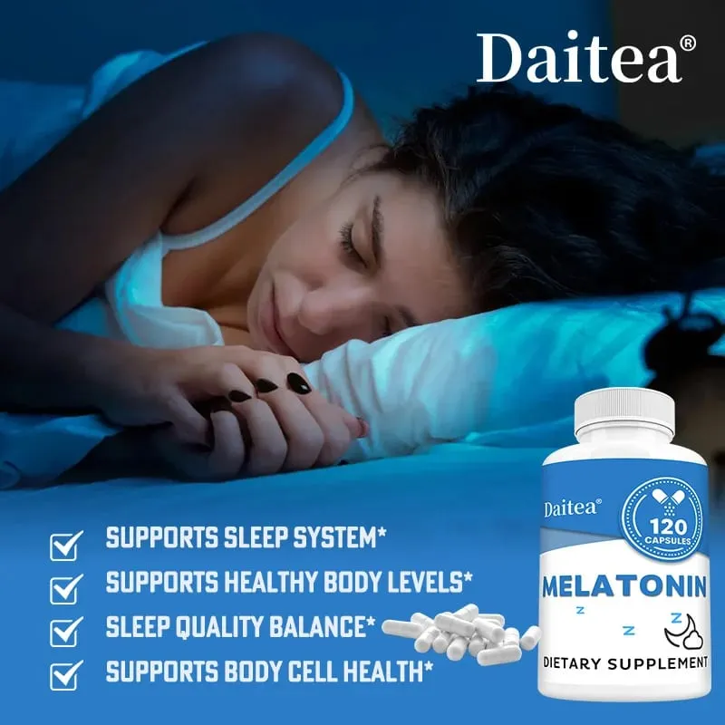 Melatonin Supplement Capsules 5 Mg - Natural Sleep Support Relaxation and Calmness Promotes Sleep Quality