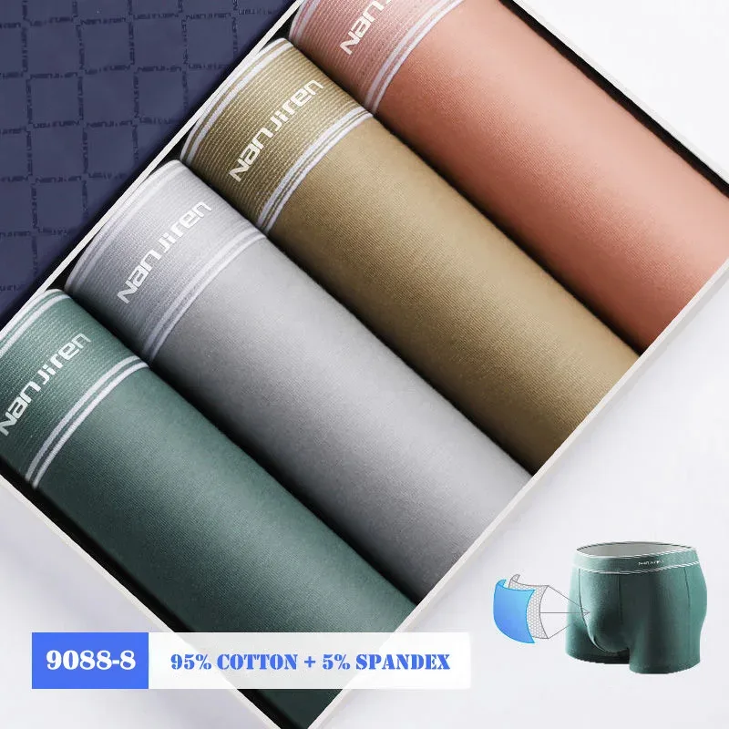 4Pcs/lot Men's Underwear Sexy Boxer Shorts Cotton Panties Man Solid Underpants Male Soft U Convex Lingerie Plus Size L-6XL