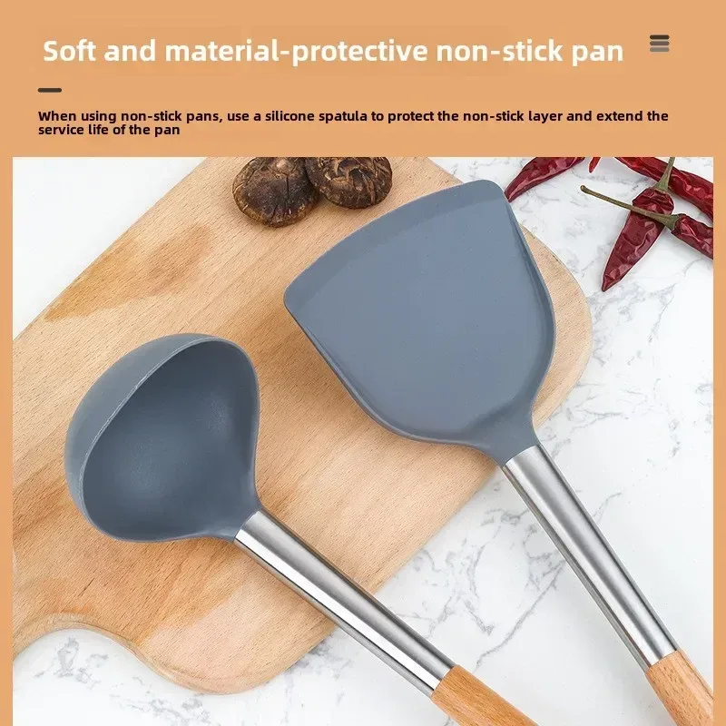 Silicone kitchen utensils silicone spatula wooden handle silicone spatula silicone soup spoon leak spatula non-stick pan