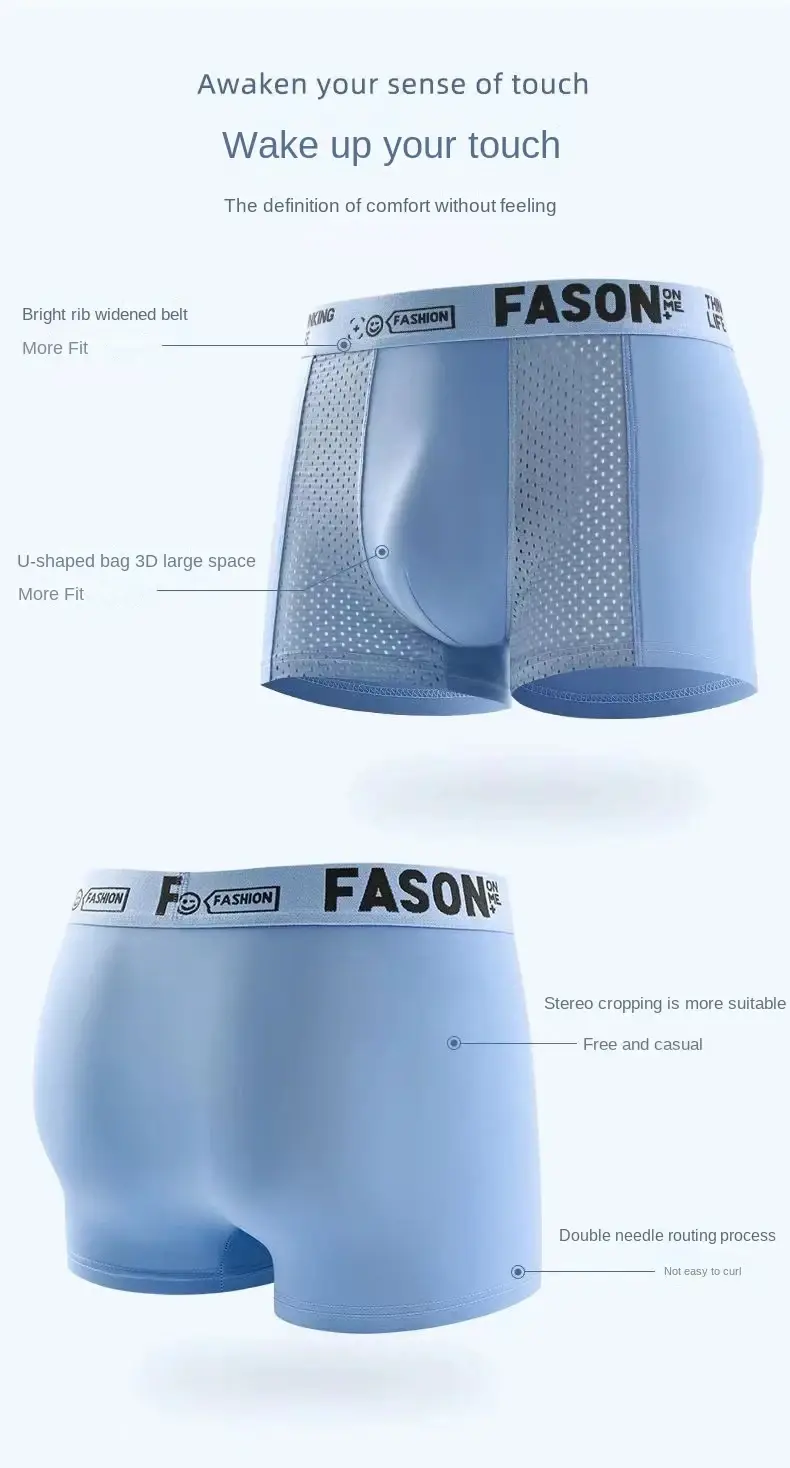 1pcs Mesh Ice Silk Boxer Shorts Men's Underwear FASQM Underpants Breathable Sexy Slim Panties Bamboo Lingerie Plus Size L-6XL