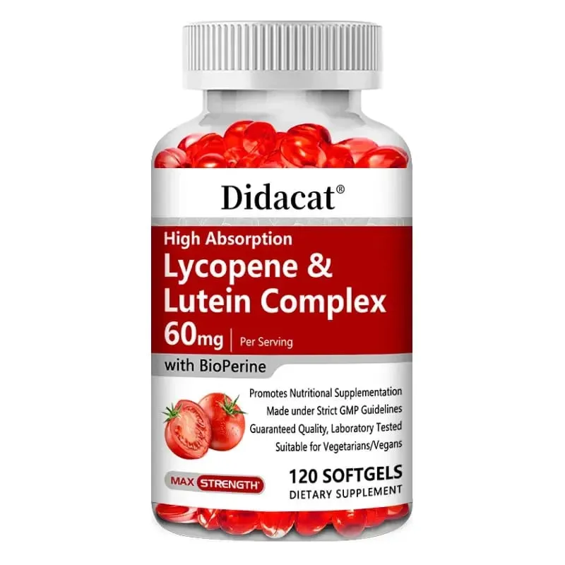 Lycopene + Lutein Complex 60mg with Bioperine Dietary Supplement for Prostate Heart & Eyes Health Antioxidant Non-GMO