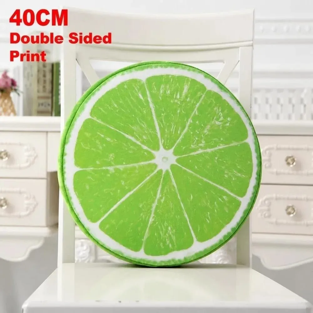 Cute Round Fruit Pillow Fruit Slice Print Plush Fabric Seat Cushion Stuffed Inner Simulation Plush Pillow Sofa Decor — image 2
