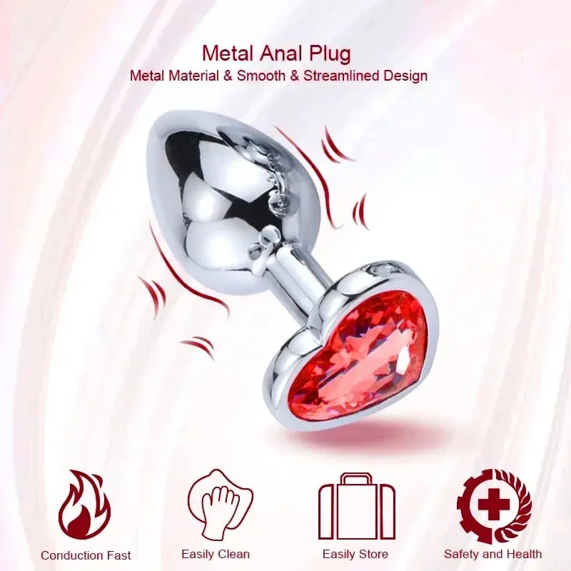 S/M/L Sumbat Anal Kristal Logam Hati Sumbat Anal untuk Wanita Sumbat Bokong Baja Tahan Karat Dapat Dilepas Mainan Seks Anal Stimulator Pria
