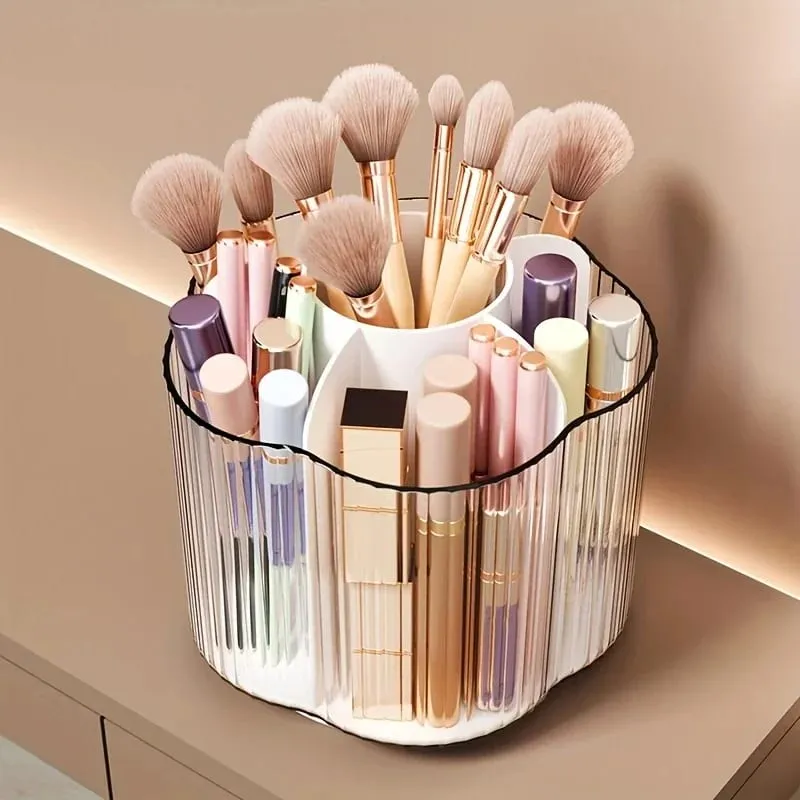 360° Rotating Makeup Brush Holder Detachable 6 Grids Cosmetics Storage Box Round Revolving Makeup Brushes Tools Organizer Box