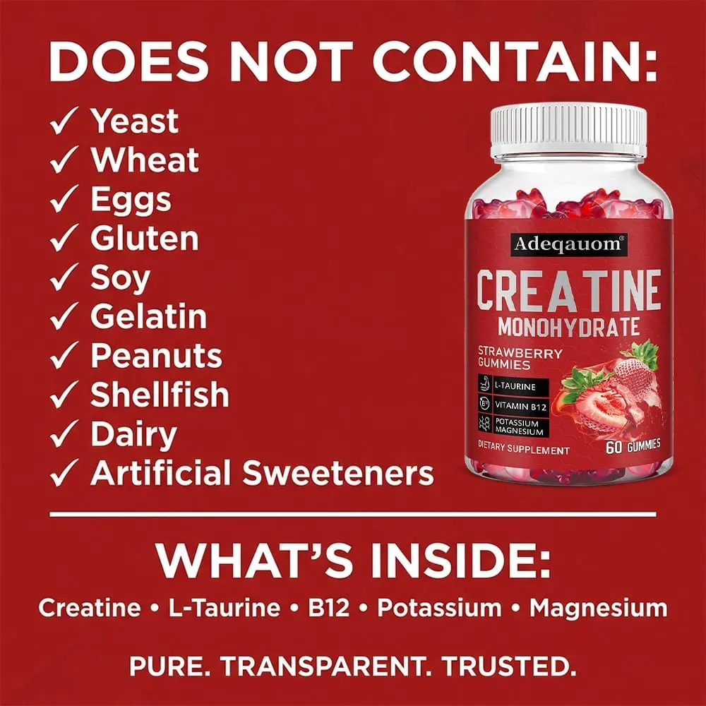 Creatine Monohydrate Gummies 5000mg Pre & Post Workout Support for Muscle Strength & Recovery Build Muscle Mass Vegan
