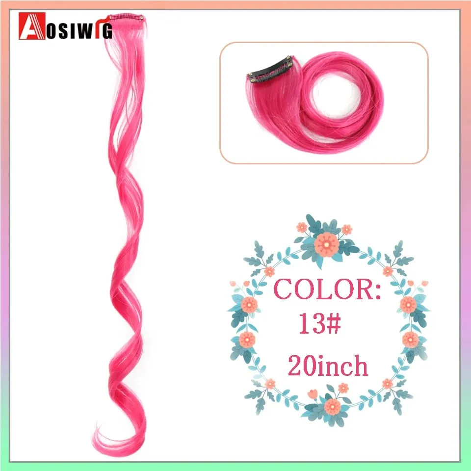 22" Synthetic Long Straight Rainbow Highlight Colored Hair Extensions Clip In One Piece Ombre Pink Purple Green Yellow For Wome