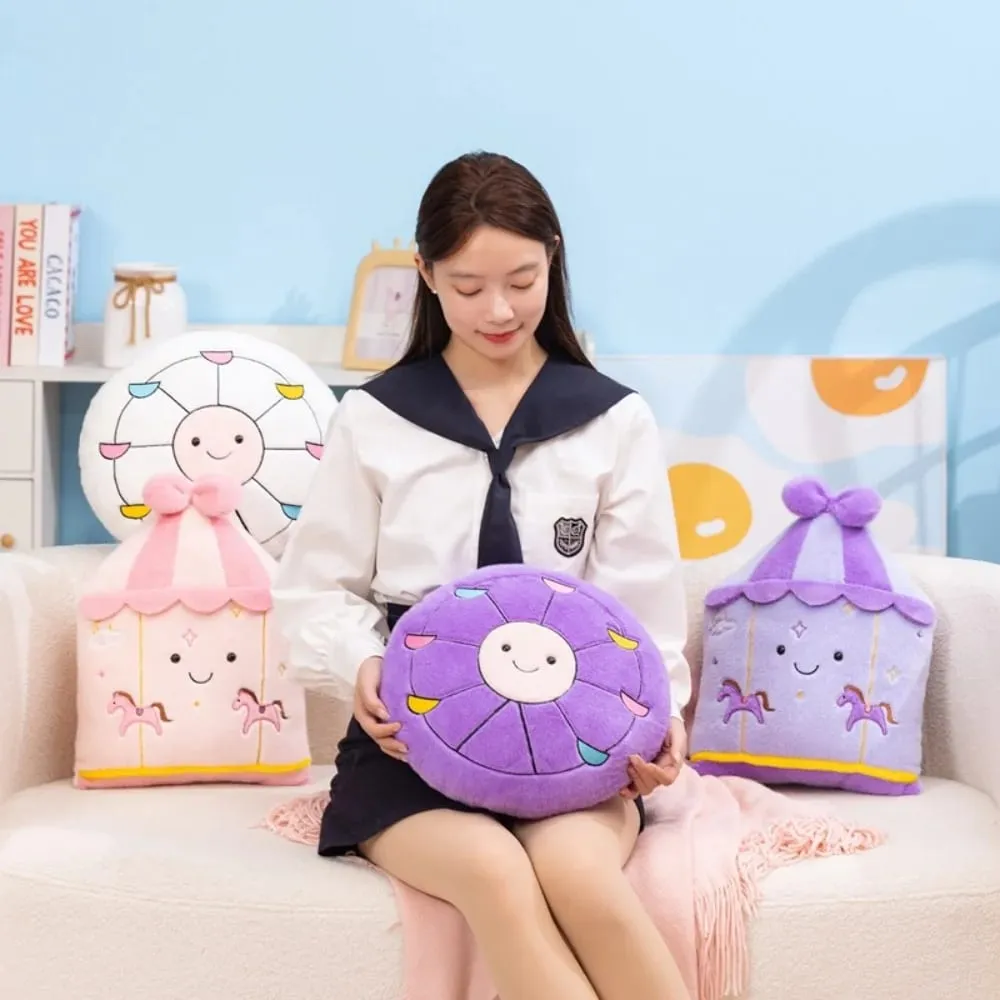 Cute Amusement Park Themed Plush Toy Fluffy Carousel Ferris Wheel Shaped Throw Pillow Sofa Cushion Home Decor — image 5