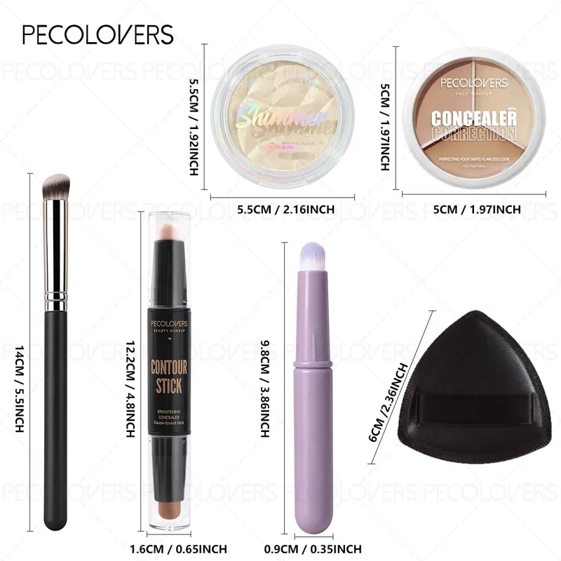 6PCS/SET Three-color Concealer Double-head Contour Stick Sparkle Highlight Palette Puff And Makeup Brush Set