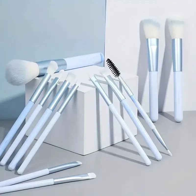 Conjunto de pincéis de maquiagem azul, 12 peças, base profissional, pó, blush, corretivo, fibra sintética, pincel de cerdas — image 2