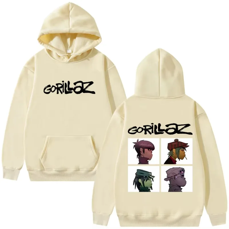 The Gorillaz Rock Band's Fashion Album Features Pattern Prints on Men's Hoodies Sweatshirts Hip-hop Alternative Retro Pullovers