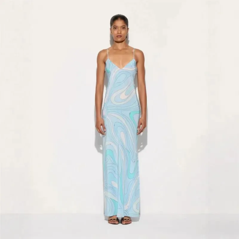 Bohemisk modetrykt damekjole Sommer Sexet Strandferie Kjoler med V-halsrem Damer Elegant Slidsøm A-linje Vestidos