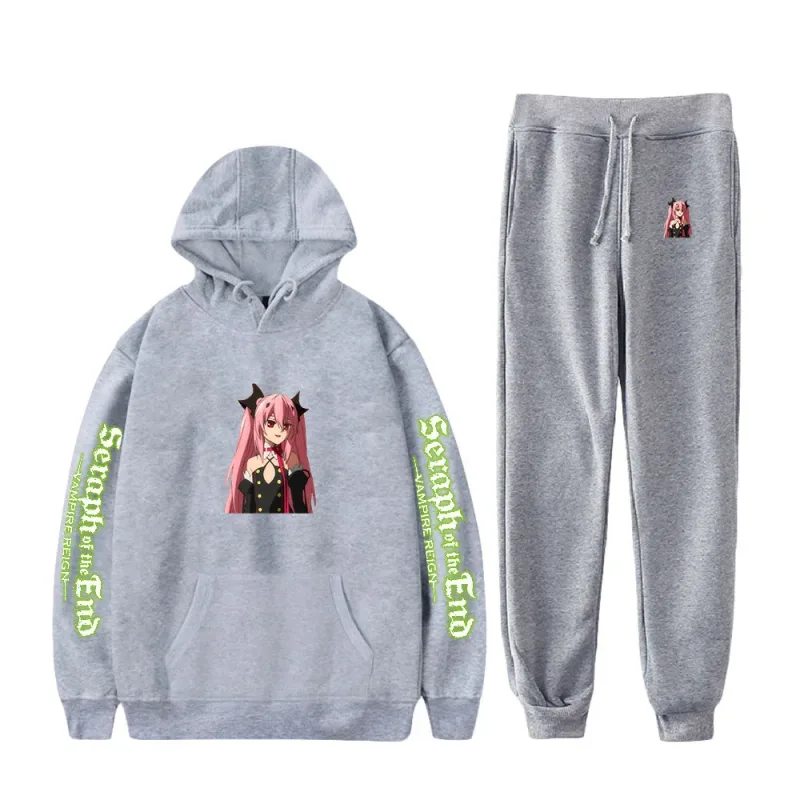 Harajuku confortável serafim do fim impressão moletom moletom terno hoodies + calças terno meninos/meninas 2 peça conjunto roupas