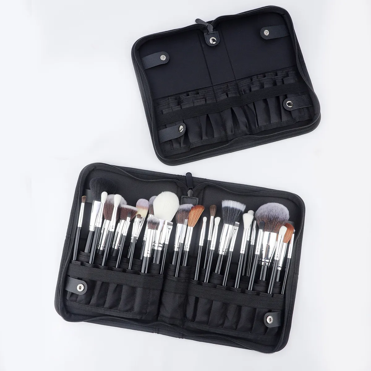 Large Black Foldable Makeup Bag 14-40 Hole Storage Organizer for Beauty Brushes Cosmetic Pouch with Handles