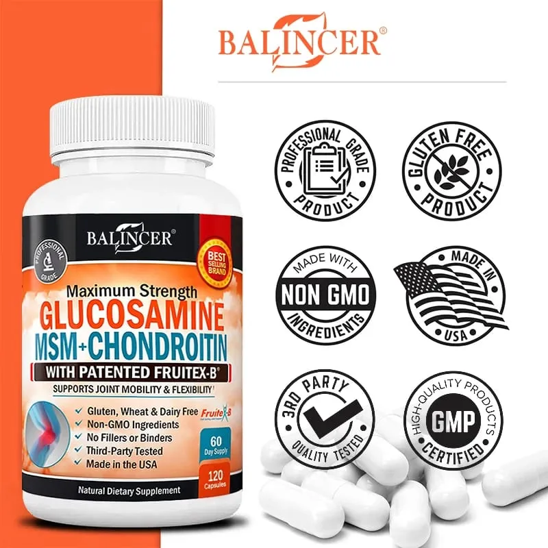 Glucosamine Chondroitin MSM - Joint Support Supplement for Men and Women - Relieve Joint Discomfort 30/60/120 Capsules NON-GMO