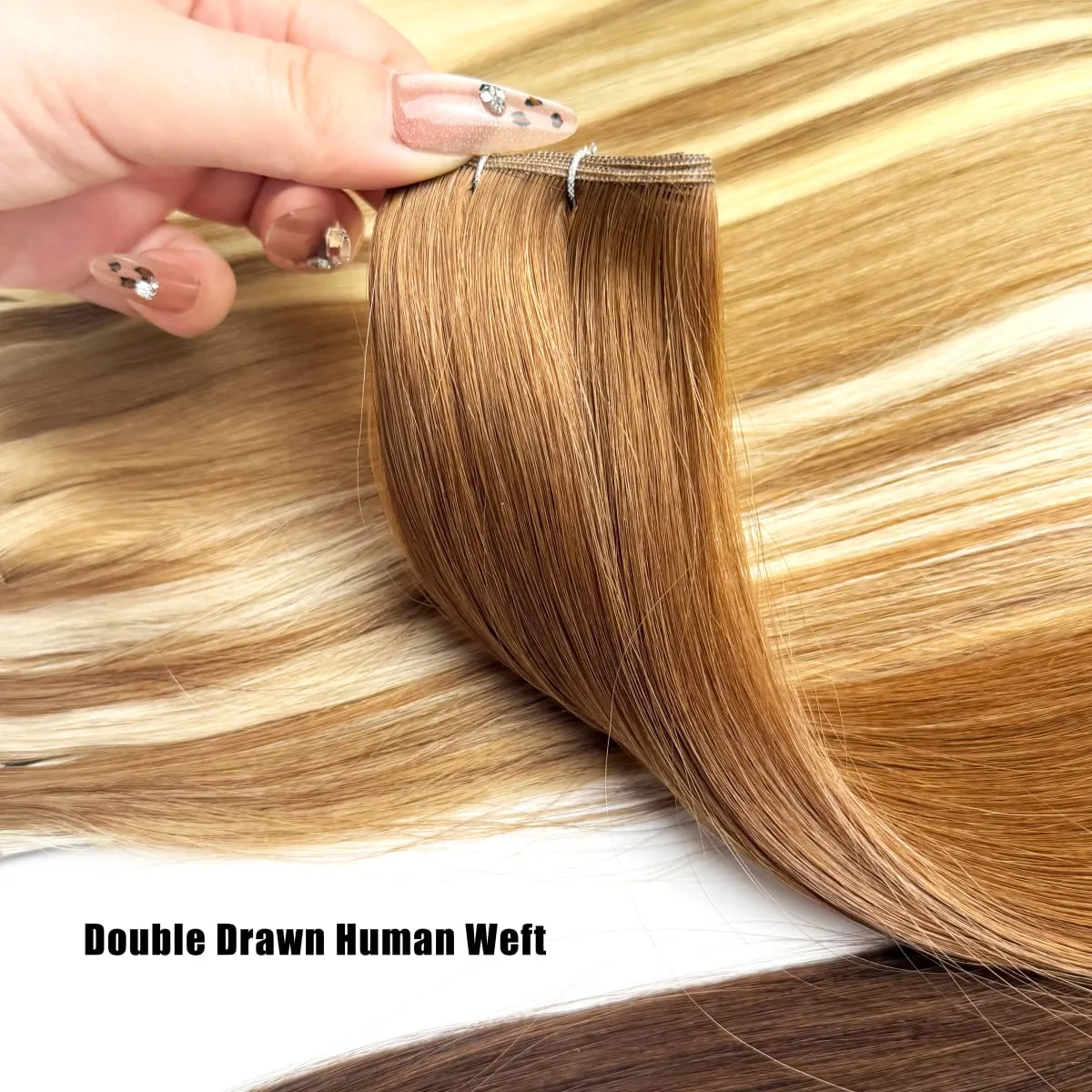 Genius Weft Human Hair Extensions 100G Double Drawn Blonde Bundles Invisible Straight Virgin Hair Weft Full End Top Quality — image 2