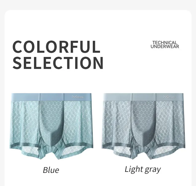 MiiOW 3Pcs Seamless Ice Silk Men Boxerชุดชั้นในฤดูร้อนBreathableตาข่ายกางเกงในชายAntiแบคทีเรียกางเกงชายกางเกงนักมวย