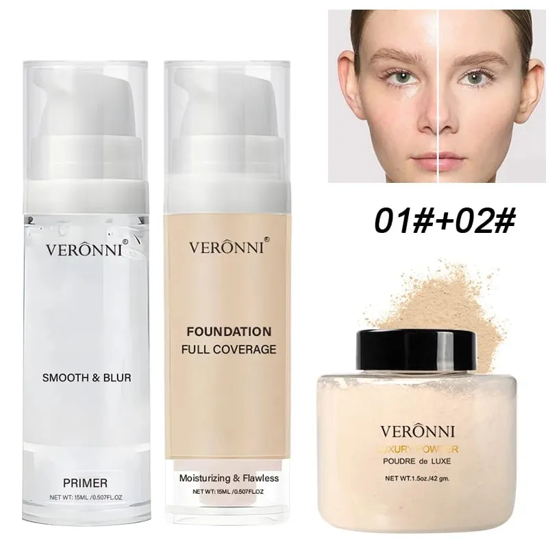 3-Piece Beginner Face Makeup Kit-Matte Waterproof Foundation Hydrating Primer Oil-Control Loose Powder Full Coverage Concealer — image 2