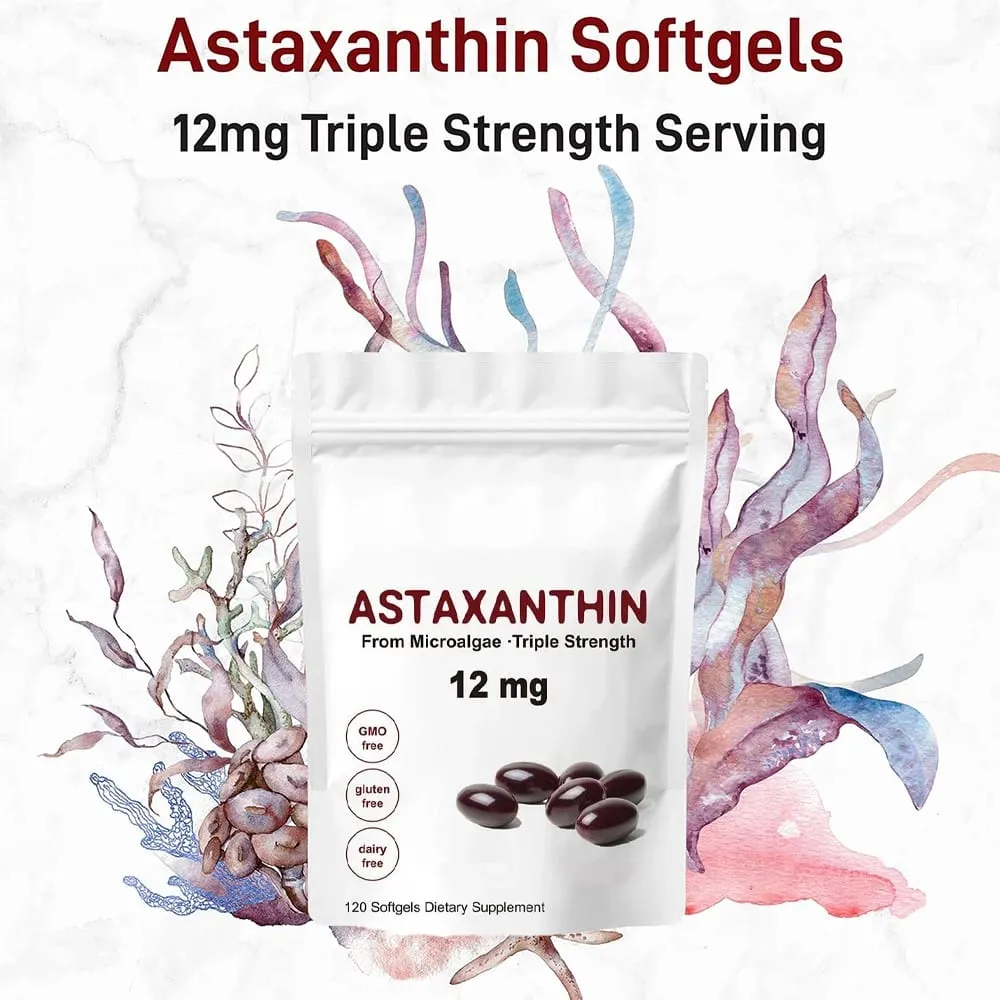 Astaxanthin 12mg Softgels - Astaxanthin Antioxidant Supplements Supports Eye Joint Skin & Circulation Health Natural Tanning