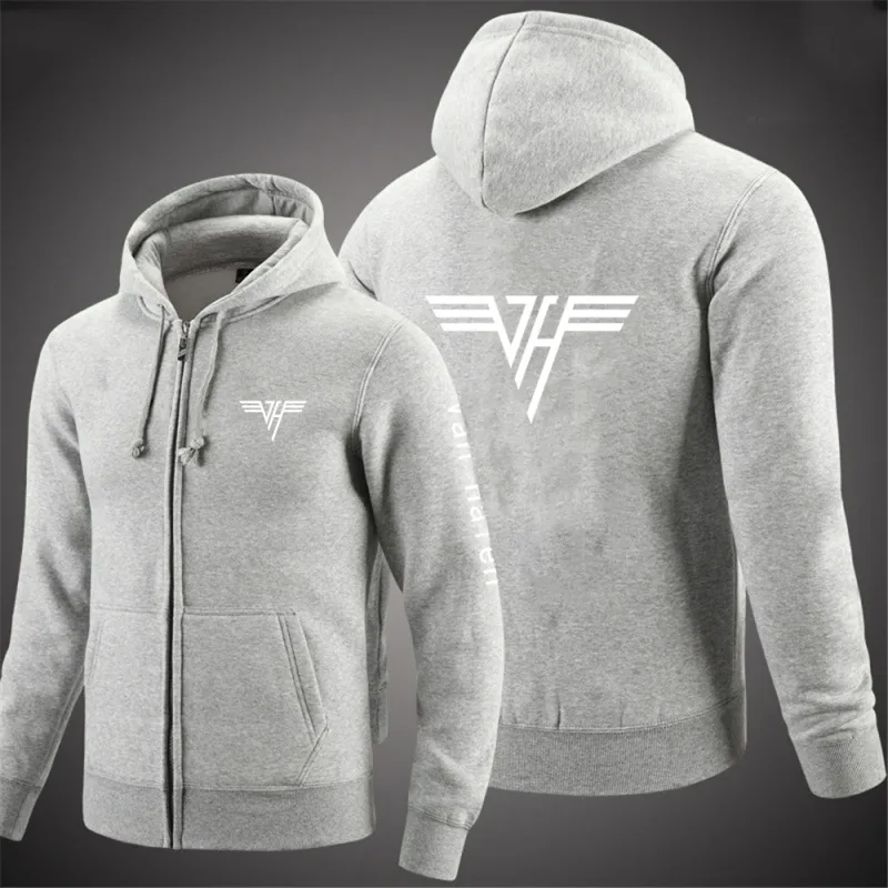 2024 Spring Autumn Van Halen Logo Printing Solid Color Classic Hooded Hoodies Men's Trendy Sports Casual Long Sleeve Loose Coat