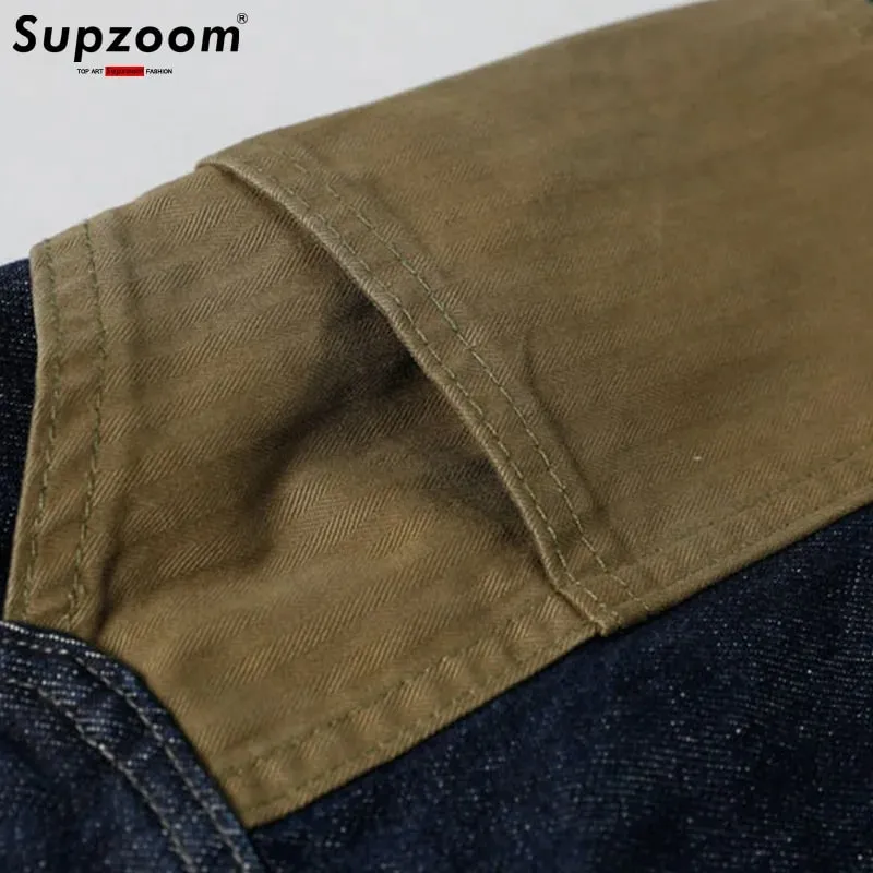 Supzoom New Arrival Hot Sale Top Fashion Autumn Zipper Fly Stonewashed Casual Patchwork Cargo Denim Pockets Cotton Jeans Men — image 4