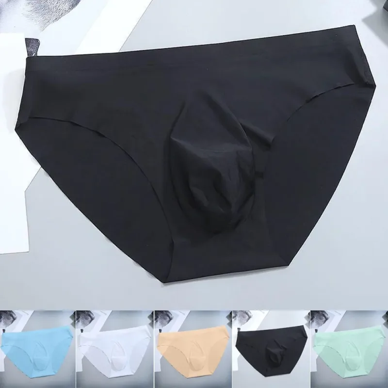 Sexy Men's Panties Ice Cool Breathable Semi Transparent Brief Solid Color Middle Waist Underwear Pump Man Bulge Pouch Briefs
